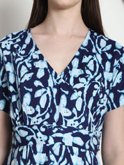 Floral Print Navy Blue Cotton Maternity Wrap Dress