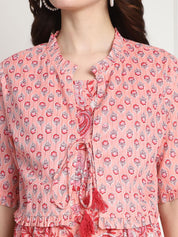 Floral Print Peach Cotton Maternity dress Calf Length