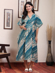 Blue Striped Chanderi Silk Maternity Kaftan Dress