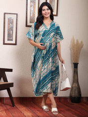 Blue Striped Chanderi Silk Maternity Kaftan Dress
