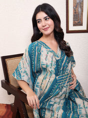 Blue Striped Chanderi Silk Maternity Kaftan Dress