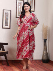 Red Striped Chanderi Silk Maternity Kaftan Dress