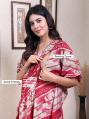 Red Striped Chanderi Silk Maternity Kaftan Dress