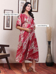 Red Striped Chanderi Silk Maternity Kaftan Dress