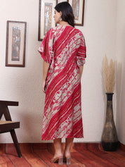 Red Striped Chanderi Silk Maternity Kaftan Dress