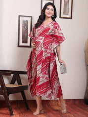 Red Striped Chanderi Silk Maternity Kaftan Dress