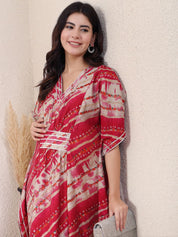 Red Striped Chanderi Silk Maternity Kaftan Dress