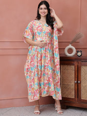 Multi Floral Chanderi Silk Maternity Kaftan Dress