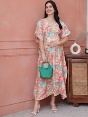 Multi Floral Chanderi Silk Maternity Kaftan Dress