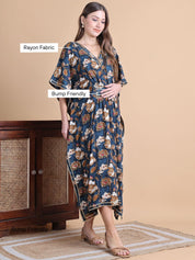 Secret Wish Navy Blue Floral Rayon Maternity Kaftan Dress