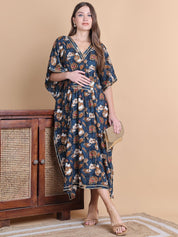 Secret Wish Navy Blue Floral Rayon Maternity Kaftan Dress
