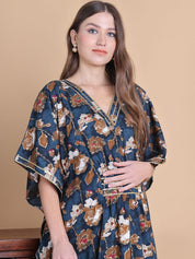 Secret Wish Navy Blue Floral Rayon Maternity Kaftan Dress