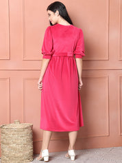 Pink Solid Velour Maternity Dress
