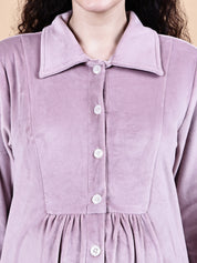 Pink Solid Velvet Winter Maternity Dress Calf Length