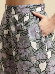 Green Sanganeri Handblock Print Night Suit