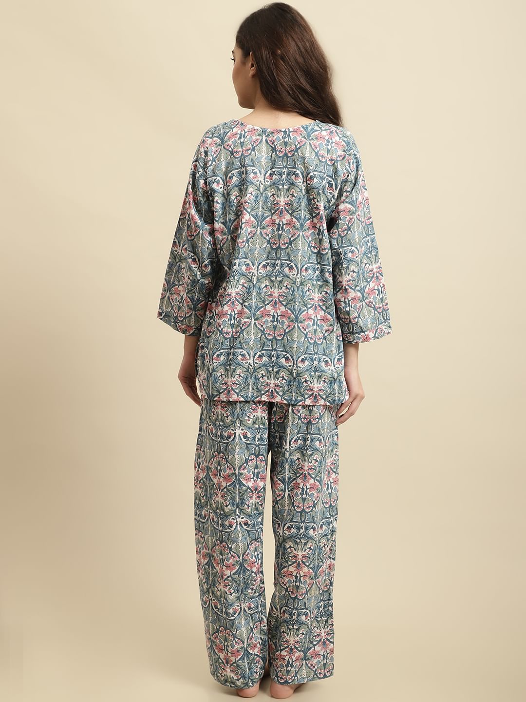 Blue Sanganeri Block Print Co-ord Night Suit