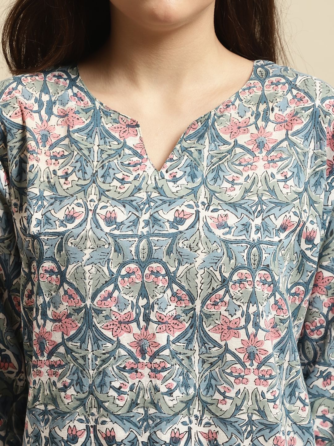 Blue Sanganeri Block Print Co-ord Night Suit