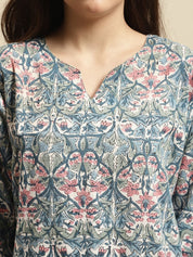 Blue Sanganeri Block Print Co-ord Night Suit