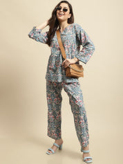 Blue Sanganeri Block Print Co-ord Night Suit