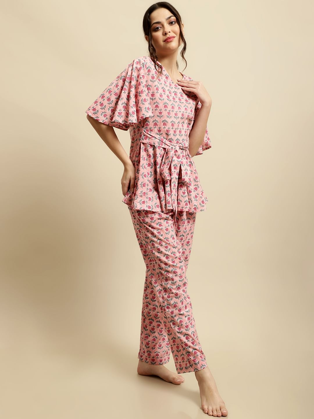 Pink Handblock Floral Print Co-Ord Set