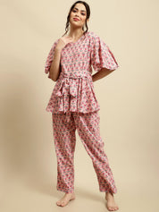 Pink Handblock Floral Print Co-Ord Set
