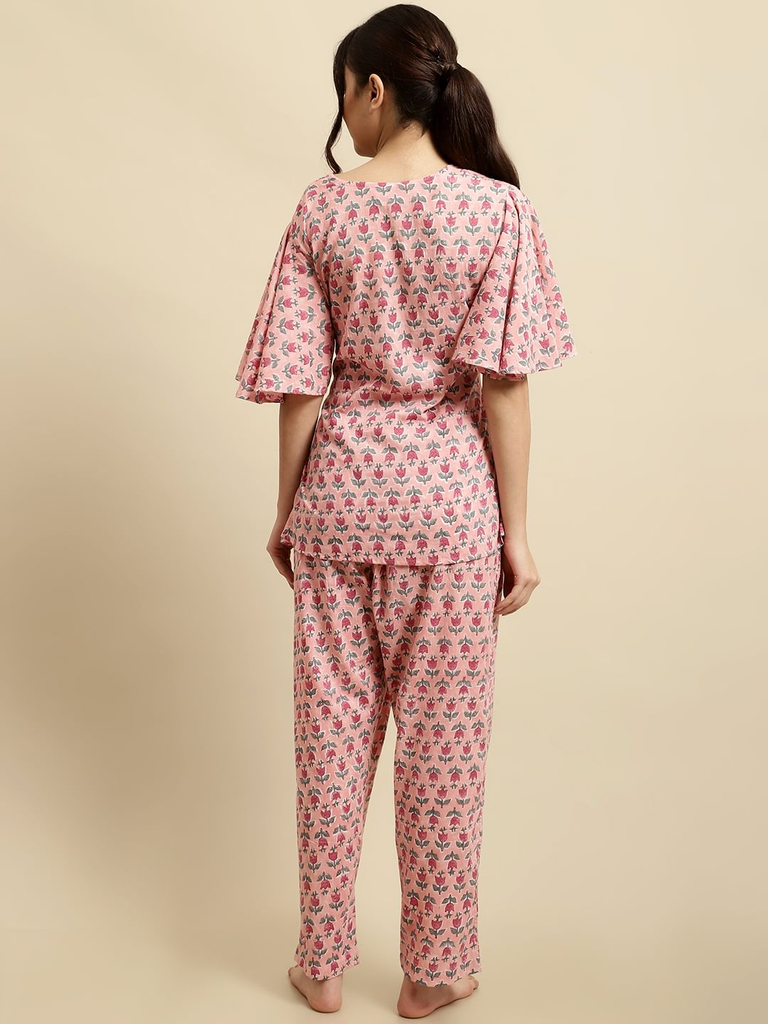 Pink Handblock Floral Print Co-Ord Set