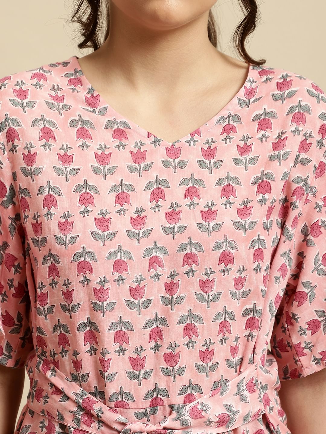Pink Handblock Floral Print Co-Ord Set