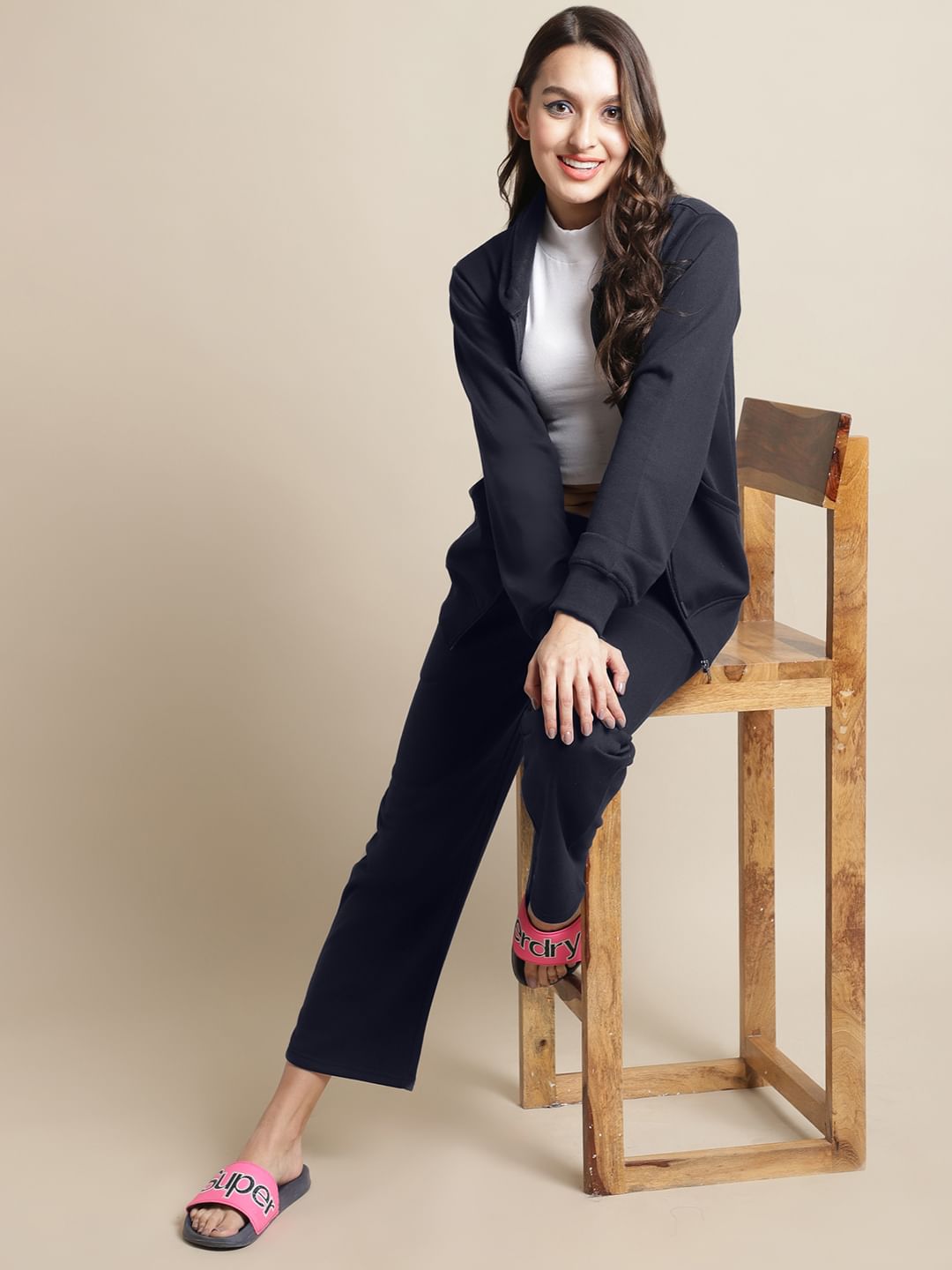 Fleece Navy Blue Winter Night Suit - Main Image