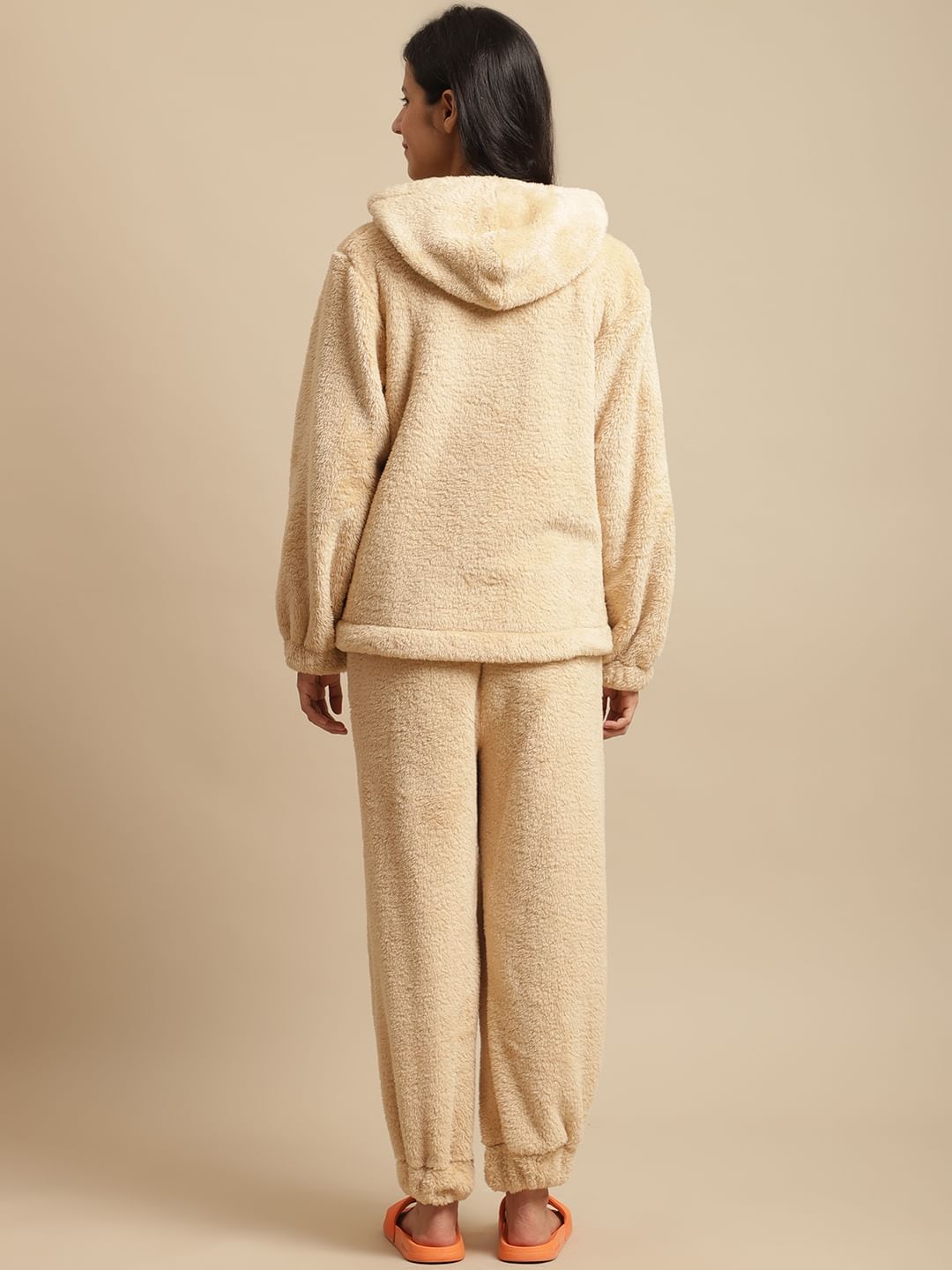 Beige Faux Fur Winter Night Suit