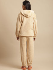 Beige Faux Fur Winter Night Suit