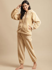 Beige Faux Fur Winter Night Suit