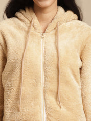 Beige Faux Fur Winter Night Suit