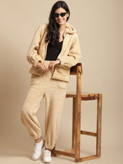 Beige Faux Fur Winter Night Suit