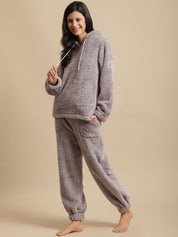 Grey Faux Fur Winter Night Suit