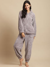 Grey Faux Fur Winter Night Suit