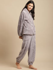 Grey Faux Fur Winter Night Suit