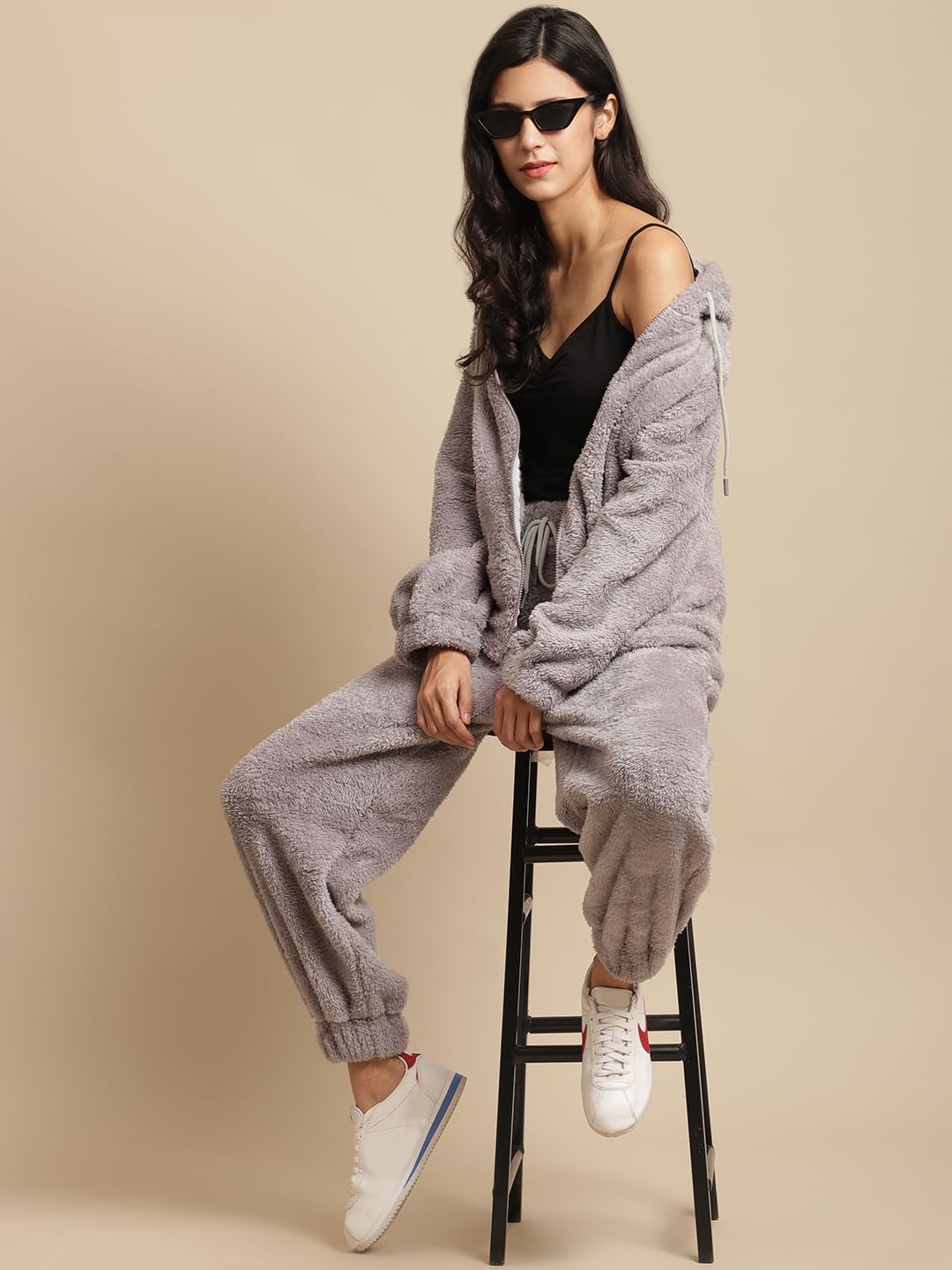 Grey Faux Fur Winter Night Suit