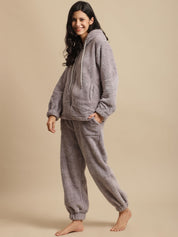 Grey Faux Fur Winter Night Suit
