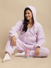 Lavender Faux Fur Winter Night Suit