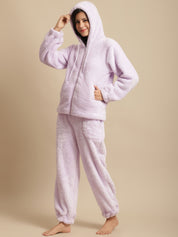 Lavender Faux Fur Winter Night Suit