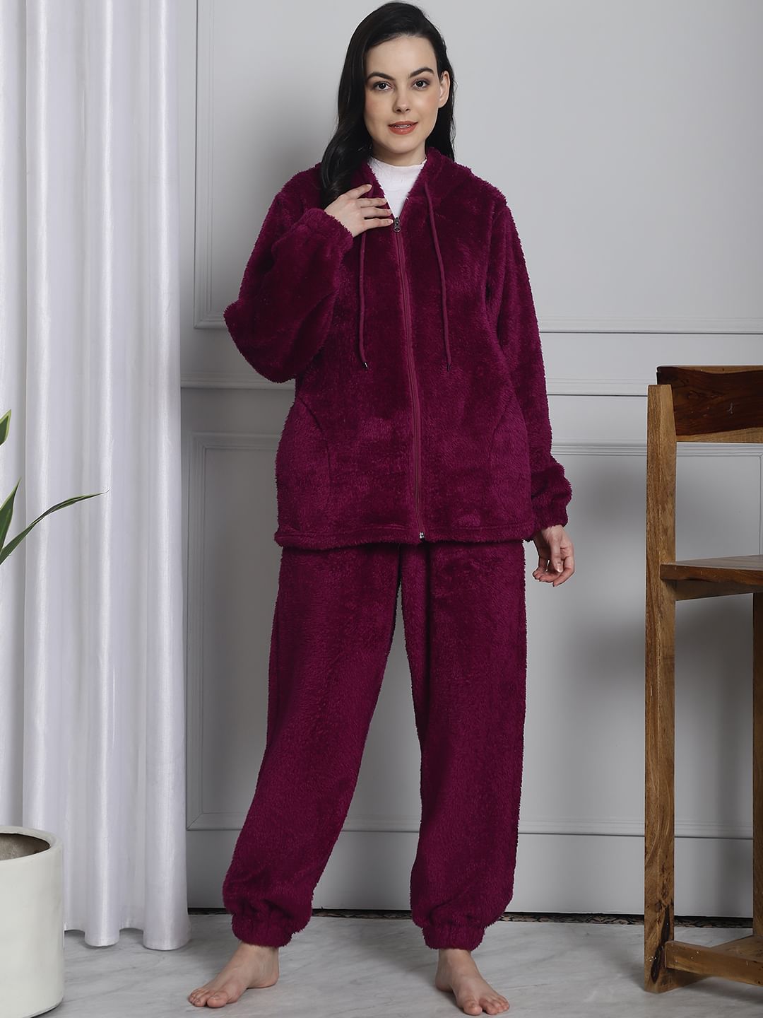Purple Faux Fur Winter Night Suit