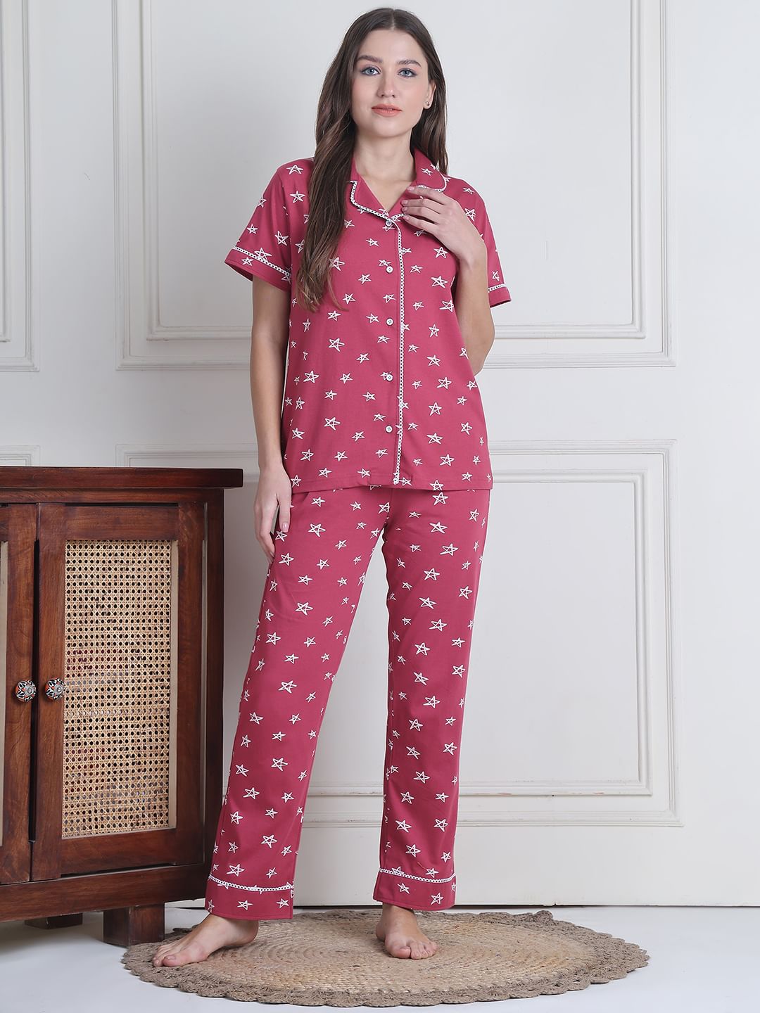 Secret Wish Pink Star Hosiery Night Suit