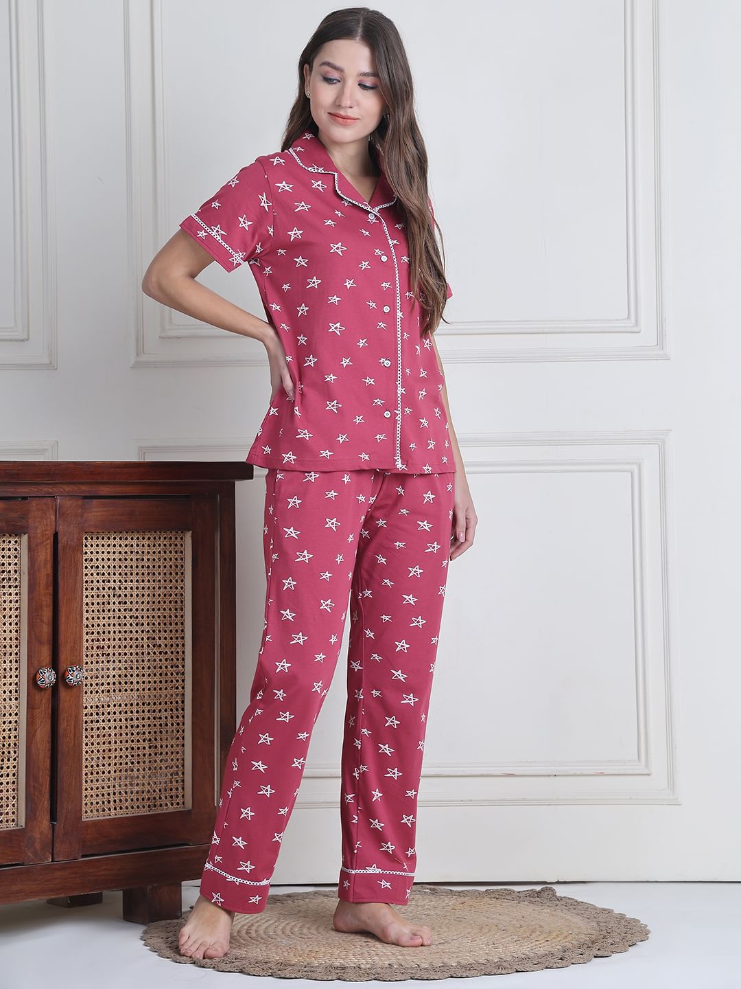 Secret Wish Pink Star Hosiery Night Suit