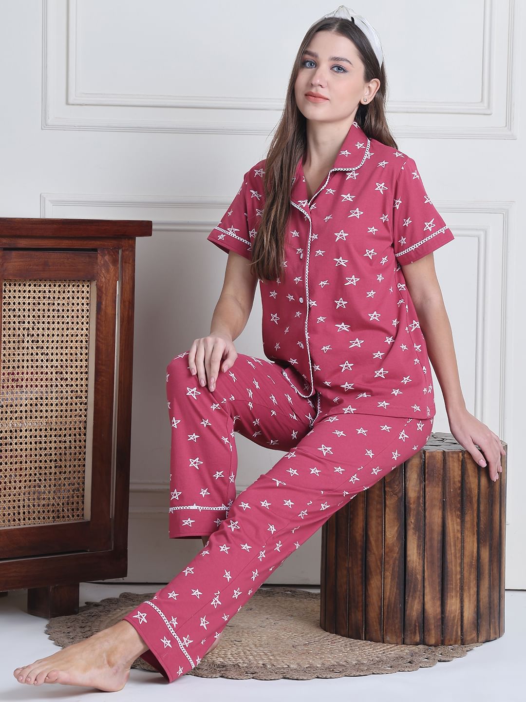 Secret Wish Pink Star Hosiery Night Suit