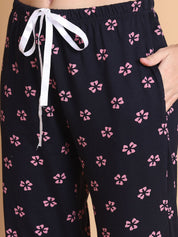 Secret Wish Navy Blue Floral Hosiery Regular Length Night Suit