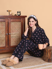 Secret Wish Navy Blue Floral Hosiery Regular Length Night Suit