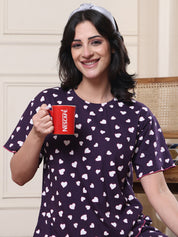 Violet Heart Print Hosiery Night Suit