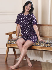 Violet Heart Print Hosiery Night Suit