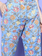Sky Blue Floral Printed Nightsuit with Shrug