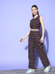 Black Floral Printed Night suit with Shrug